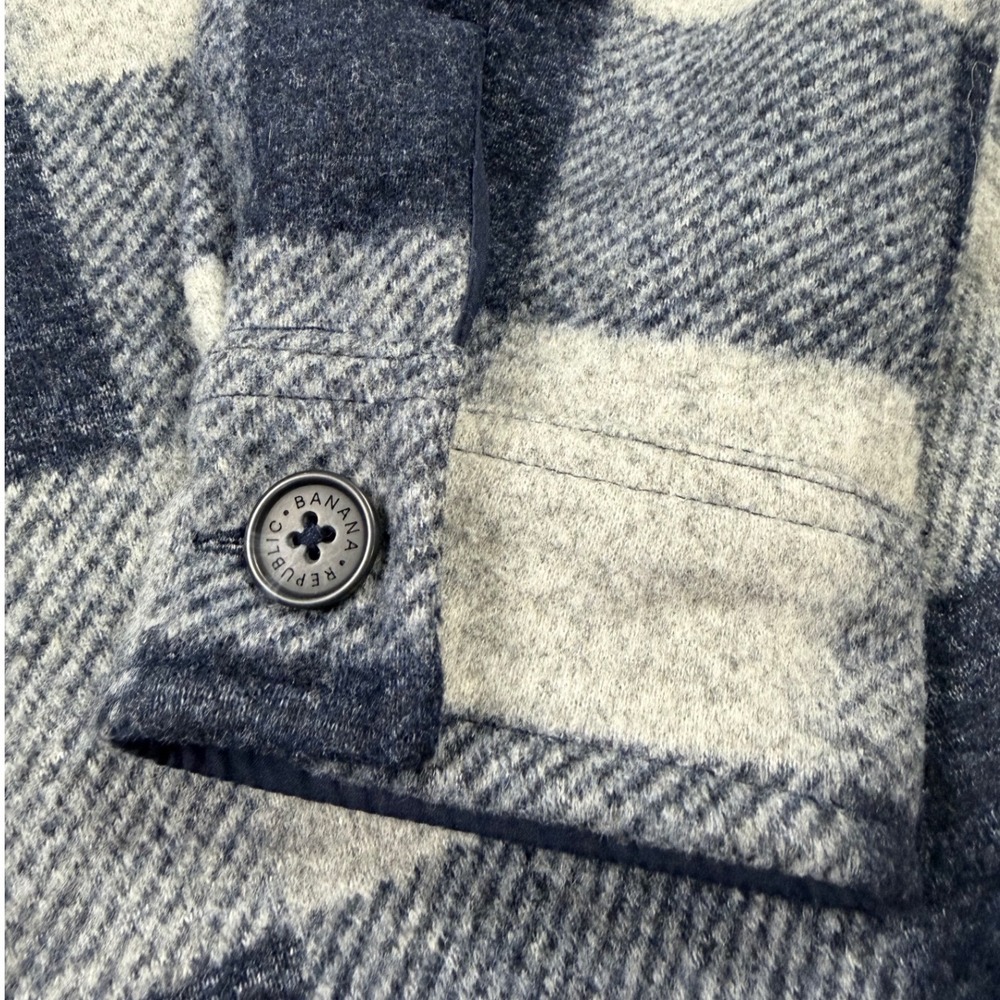 Banana Republic Shirt Jacket Mens L Navy Grey New Buffalo Check Shacket - Picture 3 of 10